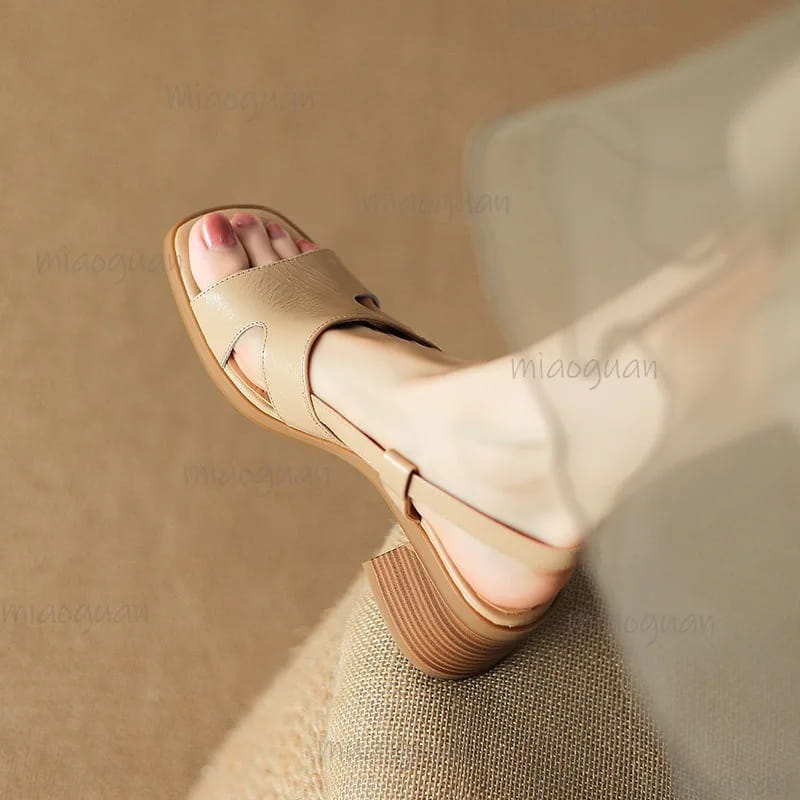 PU Leather Shoes Women Mid Heel Square Toe Casual