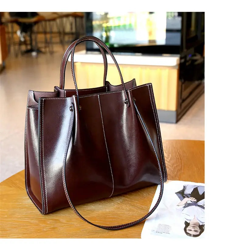 Vintage Genuine Leather Large Shoulder Tote Bag