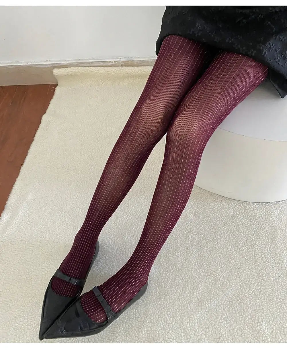 Black Tights Women Luxury Silver Silk Thigh