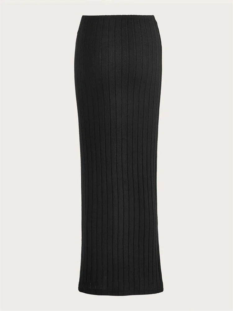 Casual Ribbed Knit Pencil Skirt Women