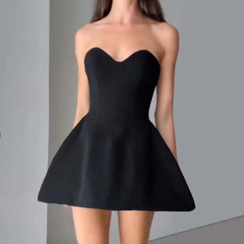 Strapless Backless Black Dress For Women
