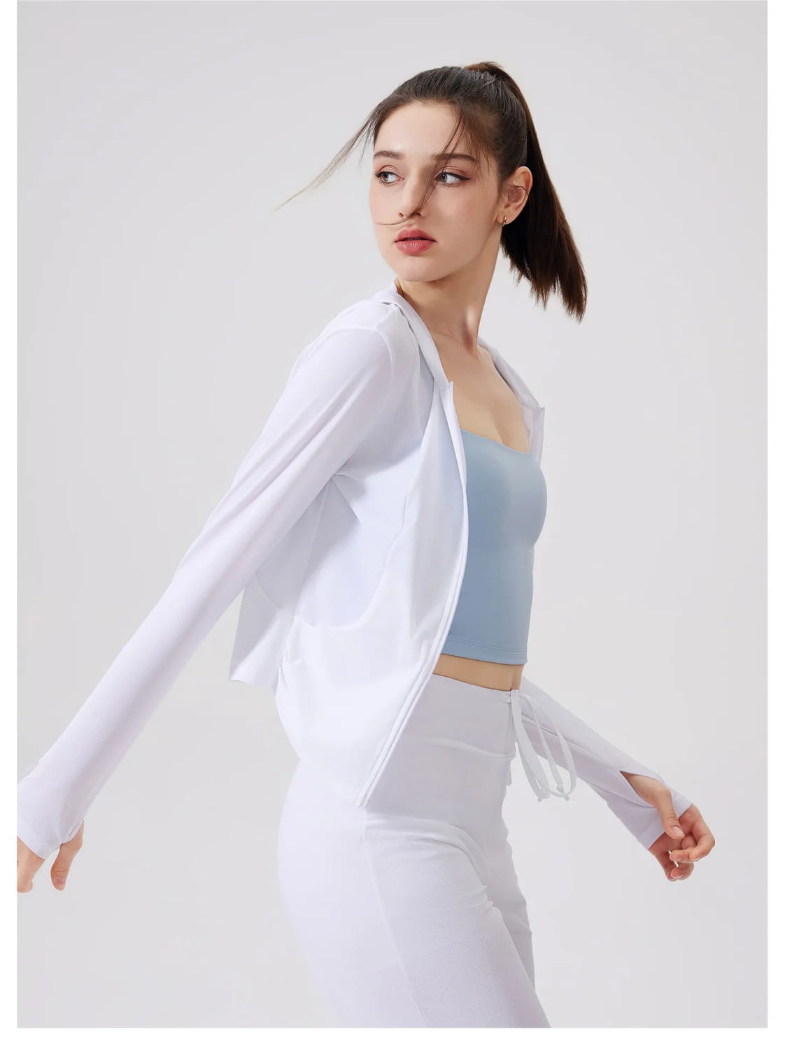 Women Cool Feeling Long Sleeve Fitness Workout Hooded Top