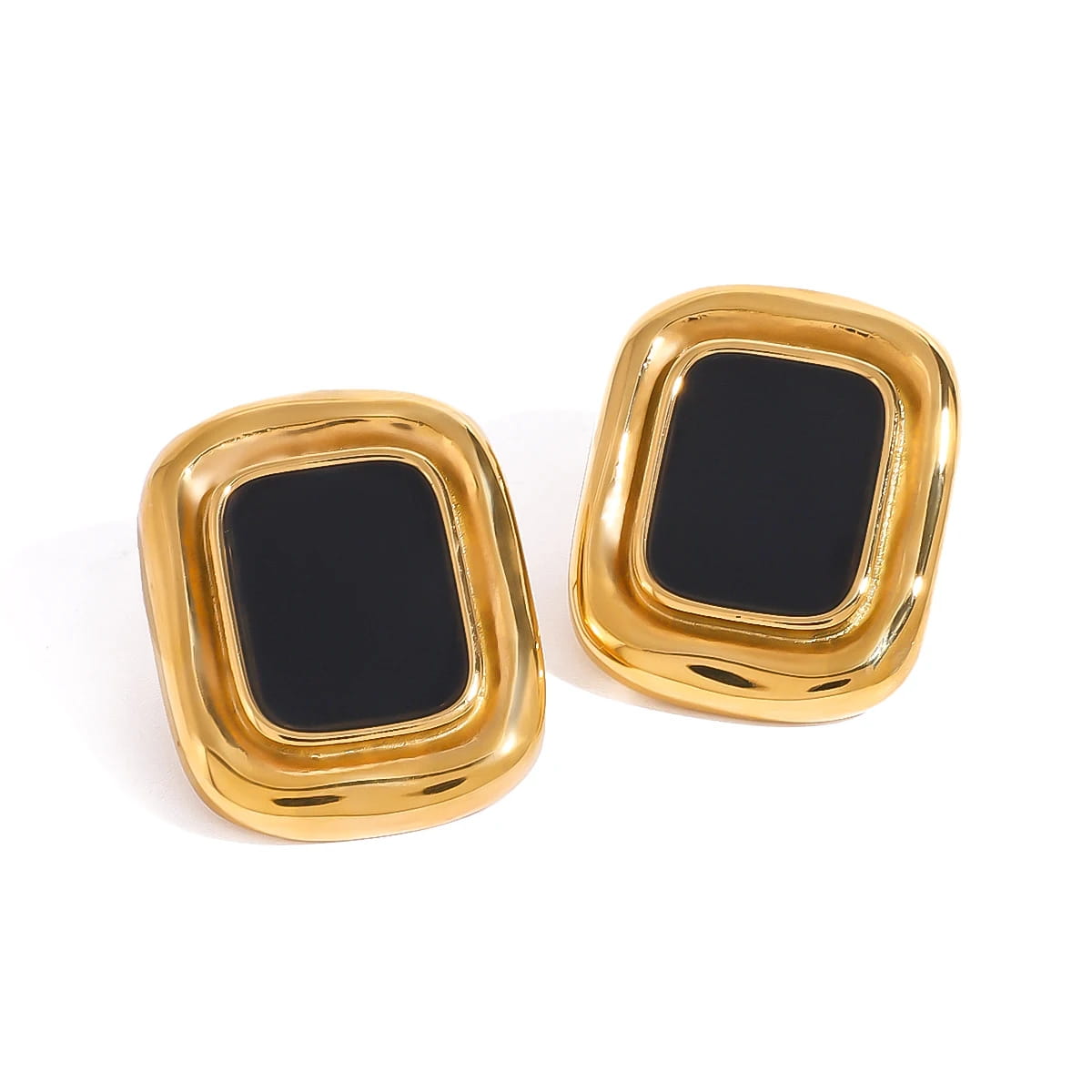 Vintage Stainless Steel Resin Square Stud Earrings