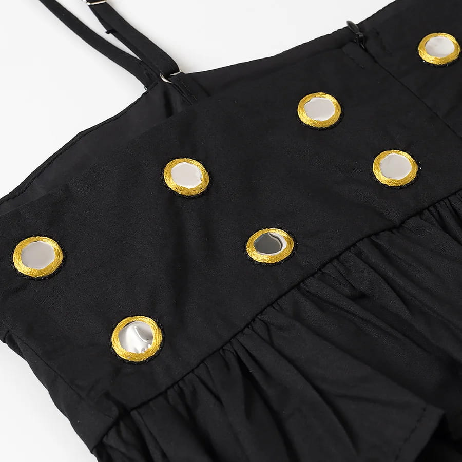 Women Metal Hollow Pleated Suspender Skirt Suit