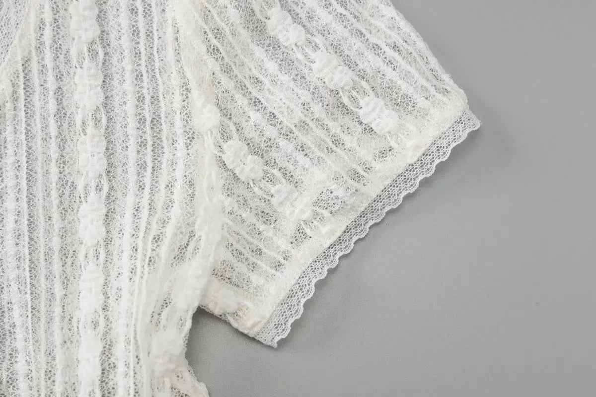 Lace V Neck Short Sleeve Crop Top