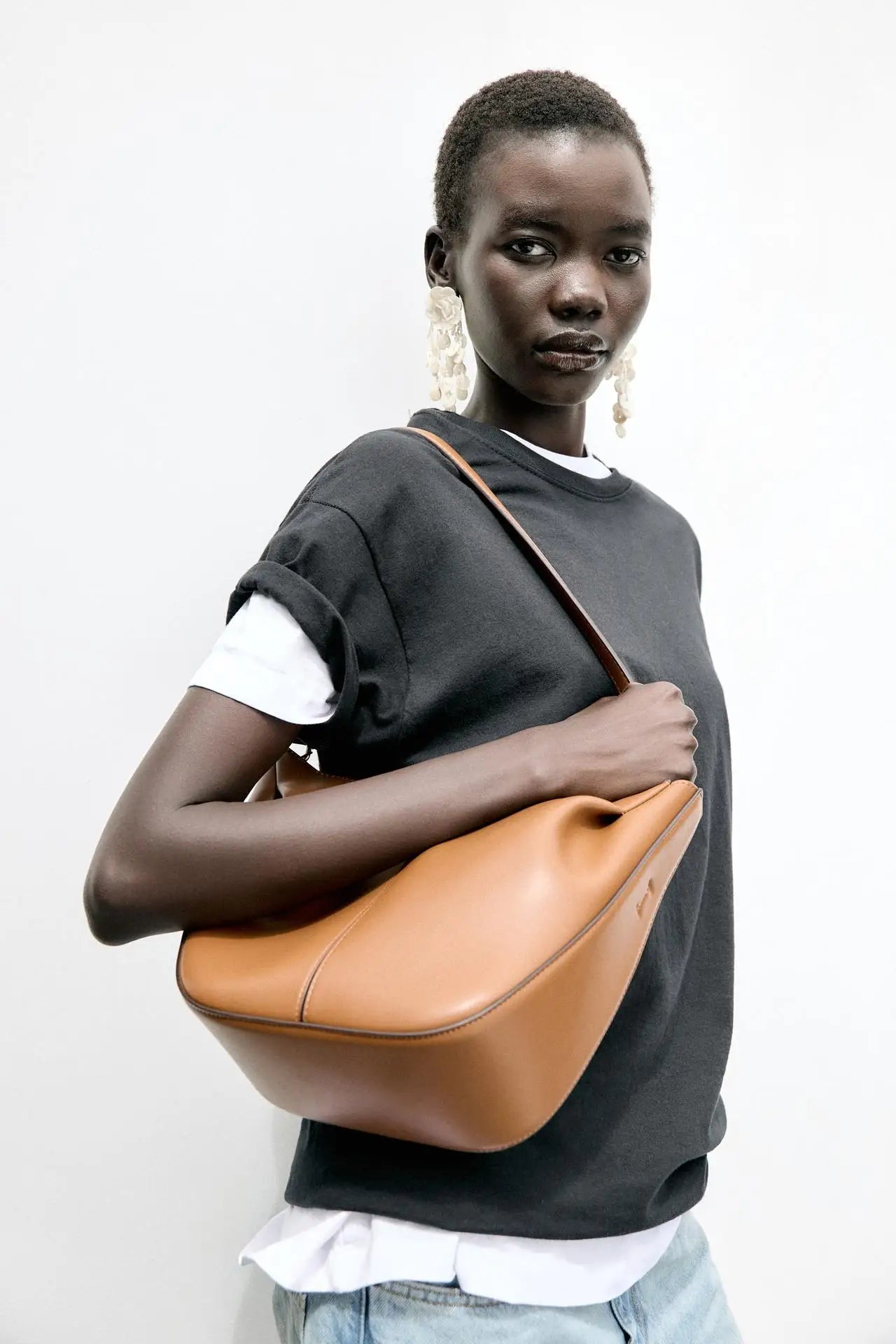 Fashionable Top Handle Bag Solid Color Simple Shoulder