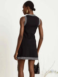 Causal Round Neck Single Row Button Sleeveless Slim Fit Women Dress