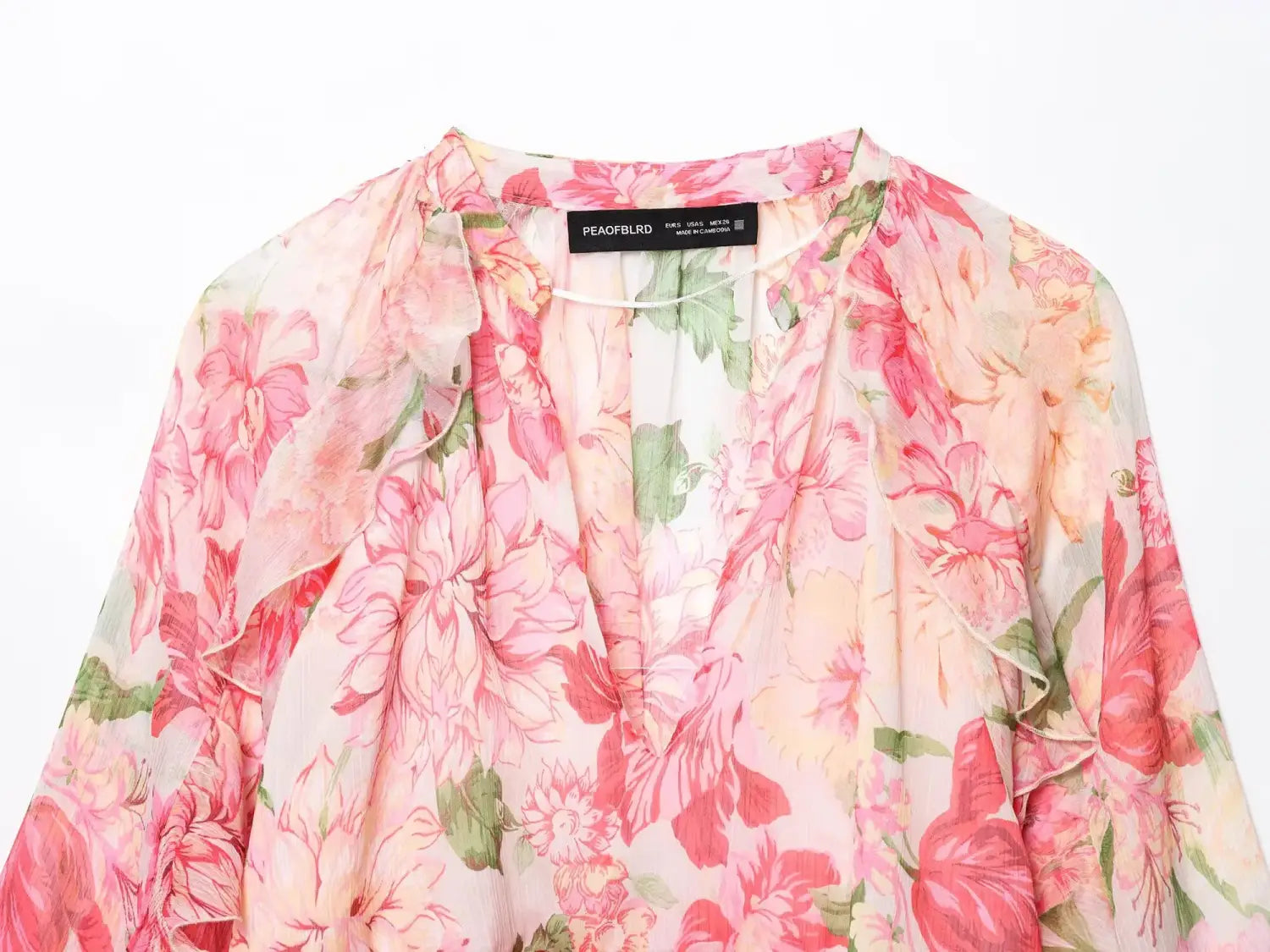 Women Blouse V-Neck Tiered Long Sleeve Loose Shirts Vintage Style