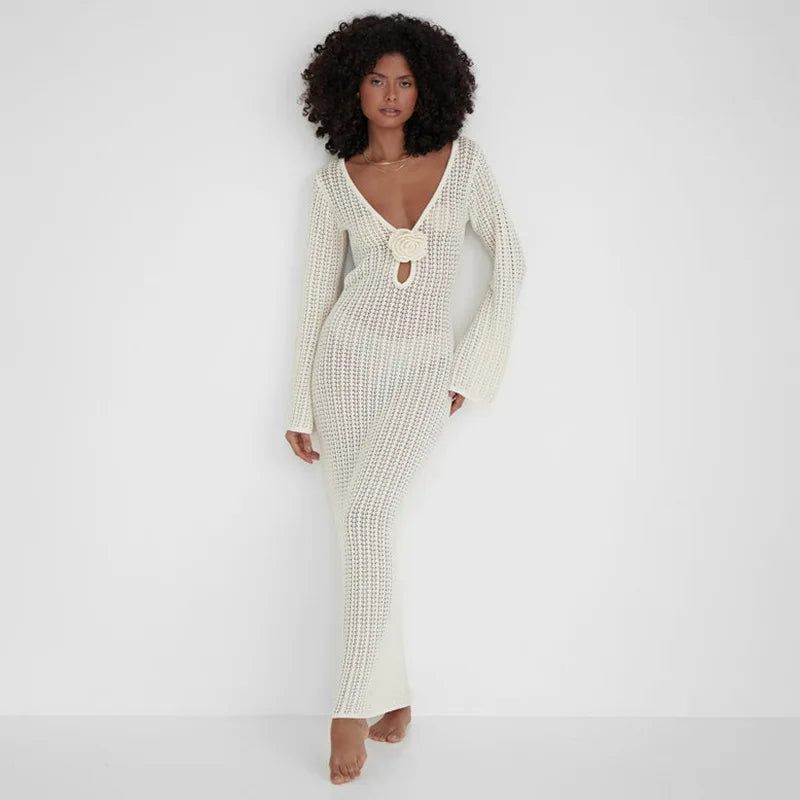 Hollow Out Knitted Long Dress Beach Dress Bikini Cover - Norellé