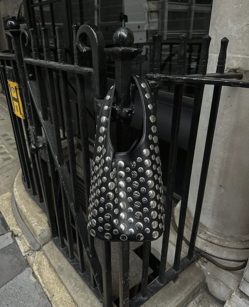 Punk Style Embellished Double-Faced Round Niche Bucket Bag