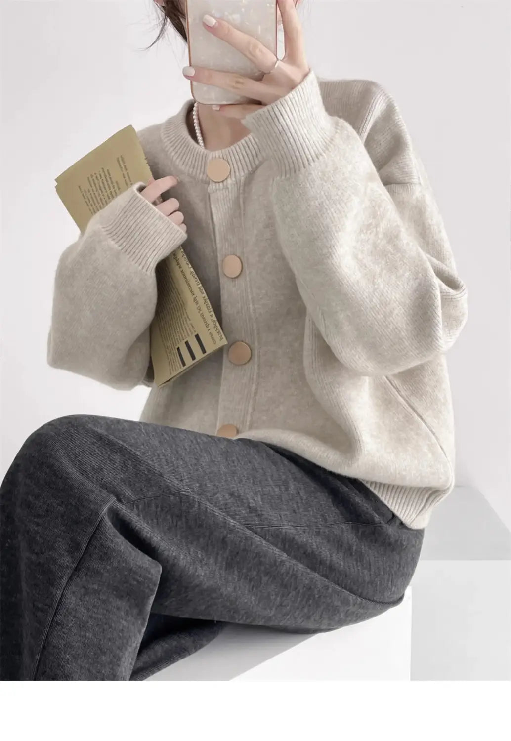 Women Cardigans Sweater O-neck Knitted Loose