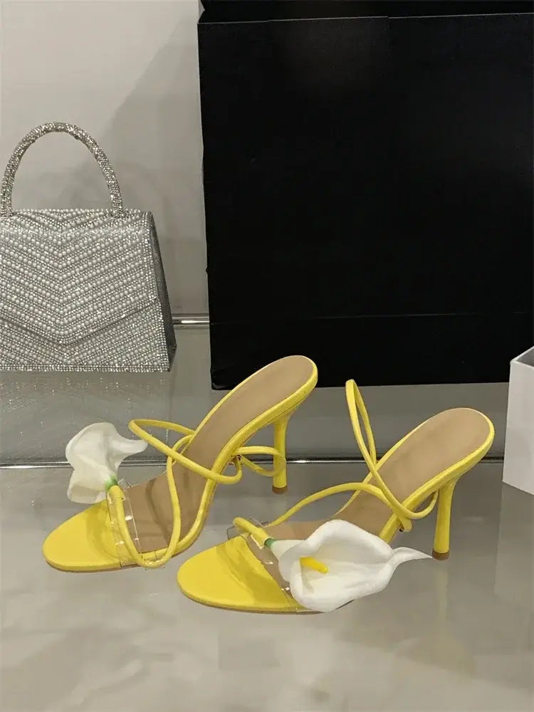 Sexy PVC Transparent Flower Narrow Band Women Sandals