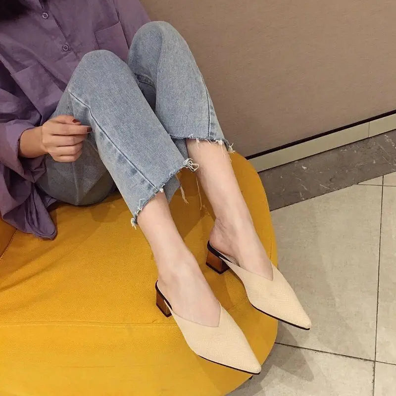 Pointed Toe With Heel Woman Slippers Shoes for Women
