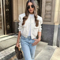 Woman Bomber Jacket Coat White Button Baseball - Norellé
