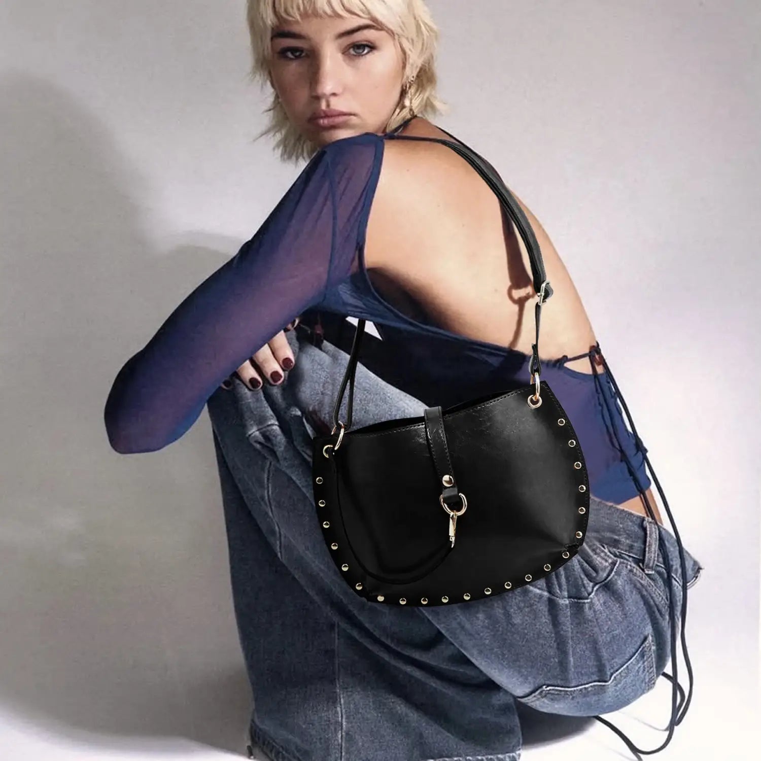 Women’s Studded Crescent Saddle Bag