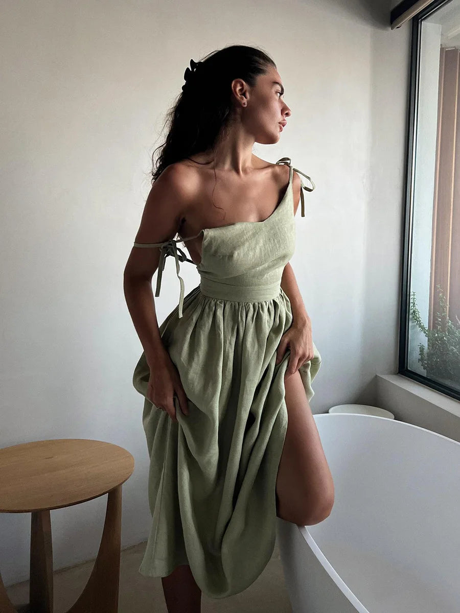 Women Elegant Lace-Up Pockets A-Line Dress - Norellé