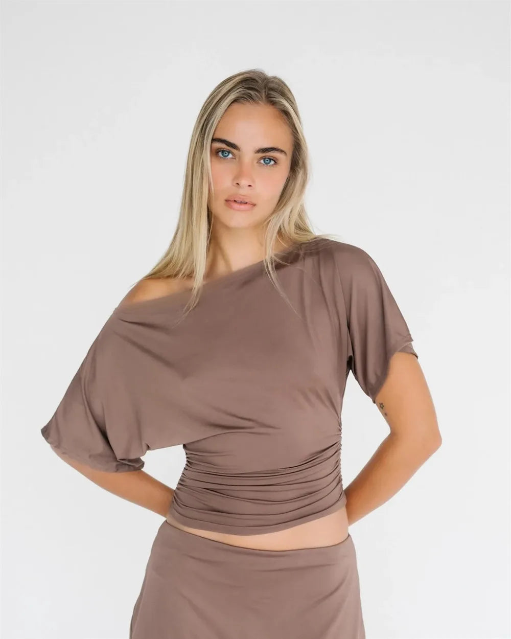 Off Shoulder Ruched Crop Top Women