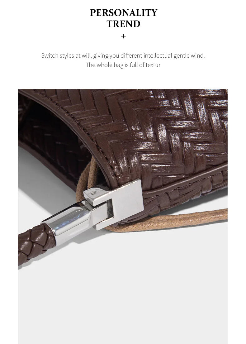 Handmade Weave PU Drawstring Tote Bags For Women