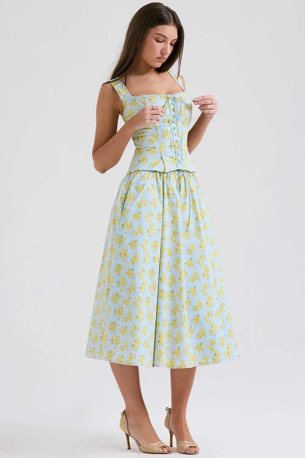 Summer Floral Print 2 Piece Dress Set