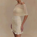 Mesh Strapless Off-shoulder Ruffled Mini Dress For Women