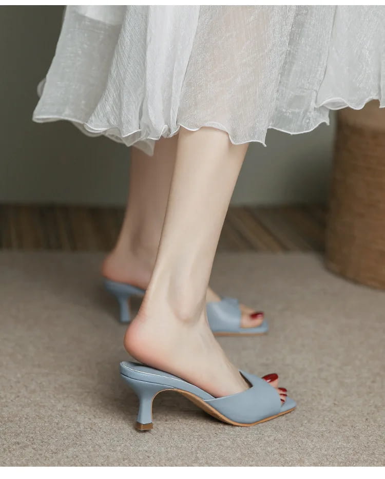 Genuine Leather French Slim Heel Slippers for Women’s