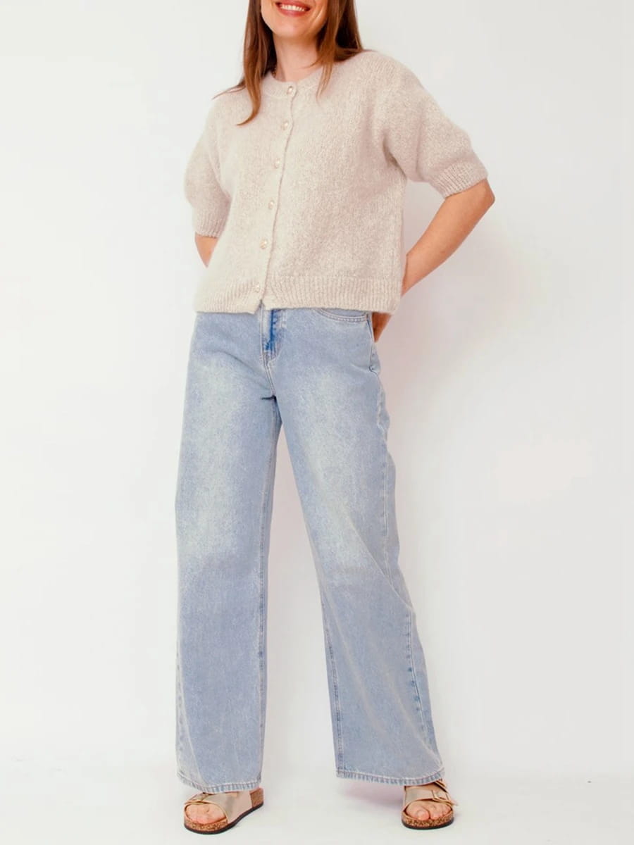 Women Knitted Crop Cardigan Shirt Short Sleeve Button Down Ribbed Knit