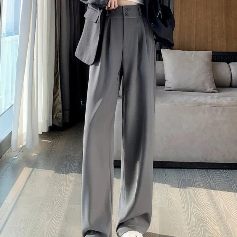 Elegant Wide Leg Pants Women Korean Style High Waist Black Baggy Pants - Norellé