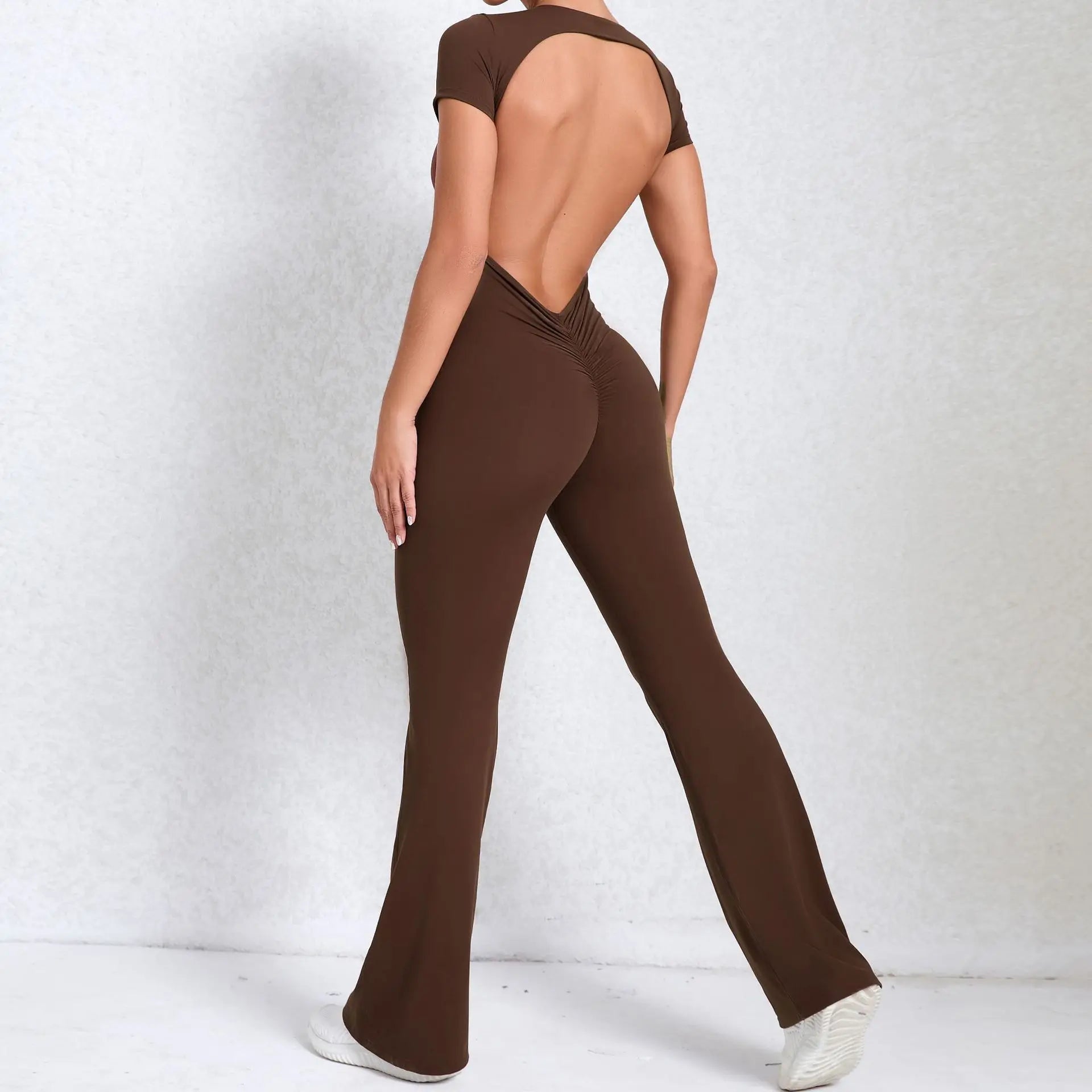 Women Sports Flared Pants Fitness Rompers Stretch Workout Bodysuits Jumpsuit
