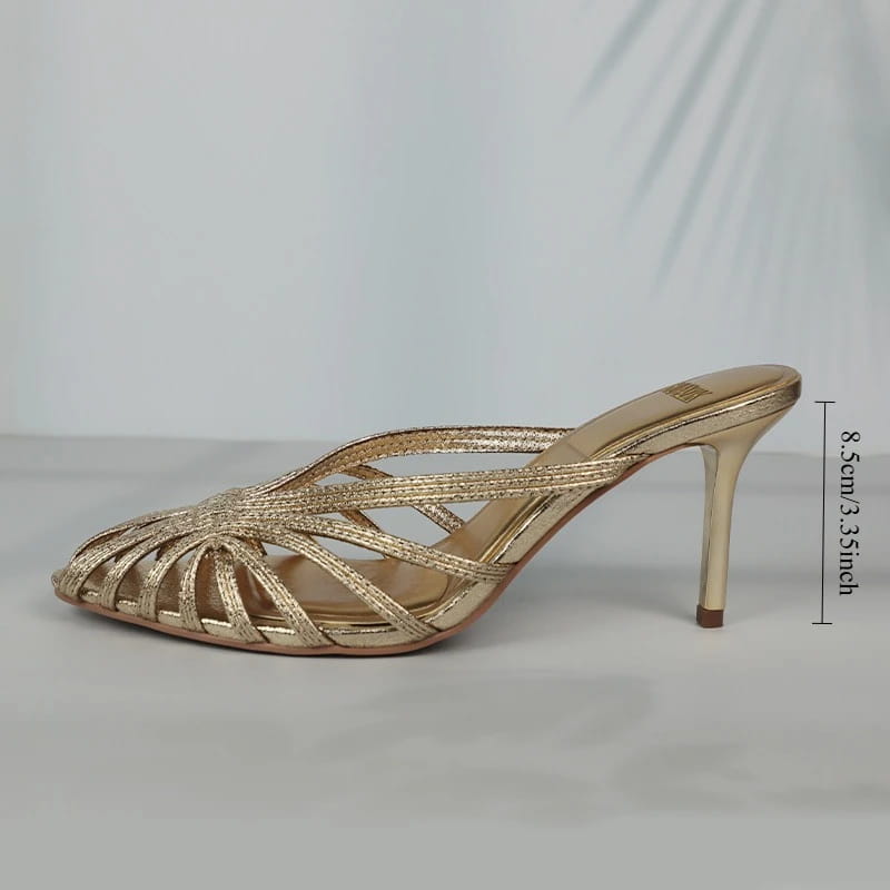 Gold Hollow Thin Strip Heels for Women