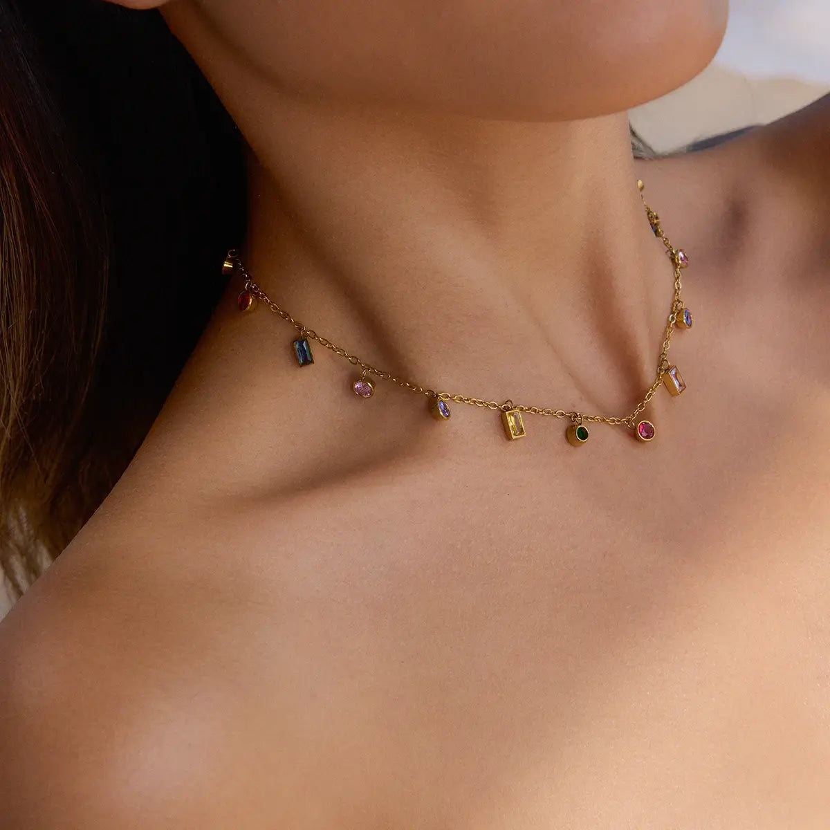 Stainless Steel Dopamine Delight Neck Rhinestone Pendant Necklace