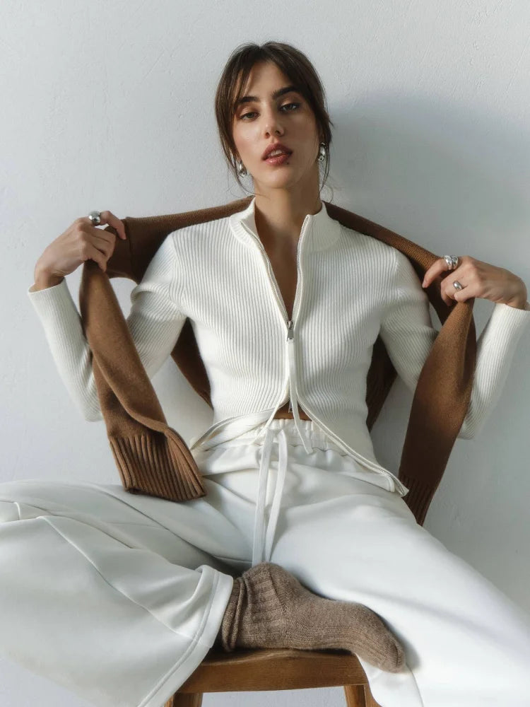 Zipper Knitted Cardigan Women