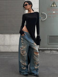 Black Asymmetrical Maxi Dress For Women's O Neck Long Sleeve - Norellé
