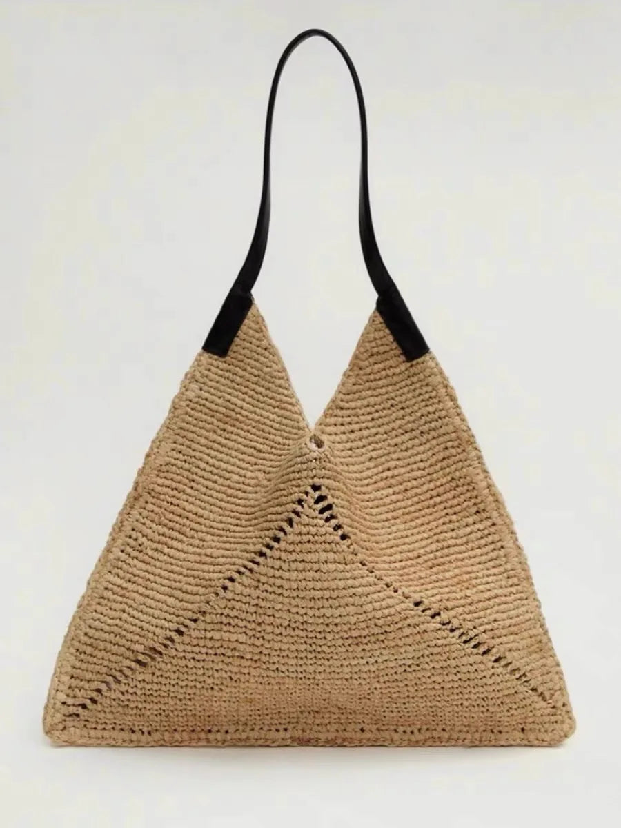 Women Casual Travel Handbag PU Leather Simple Straw Bag