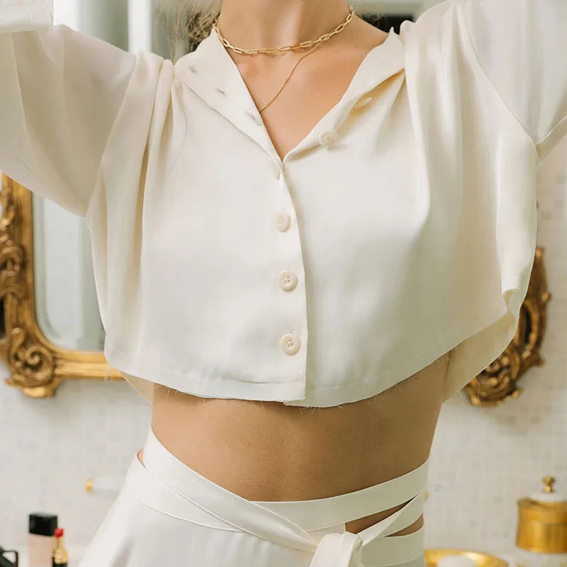 Lace Up Mini Skirt Set For Women V Neck Long Sleeve Button Top High Waist