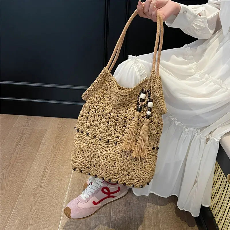 Weave Handbag Large Capacity Shoulder Bag Hollow out Tote