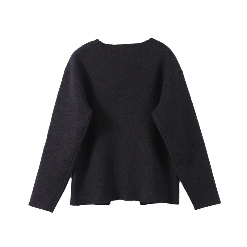 Elegant V-neck Solid Knitted Cardigan For Women