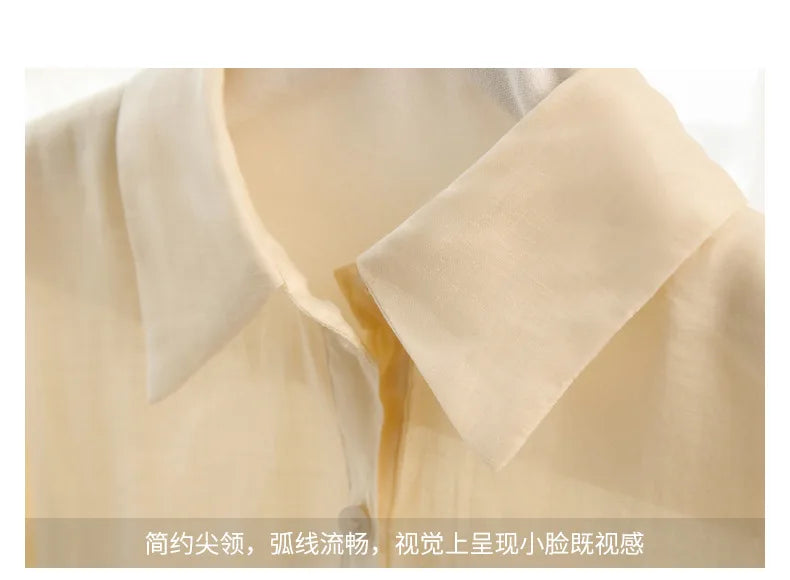 Women’s Lapel Long-Sleeved White Casual Loose Blouse