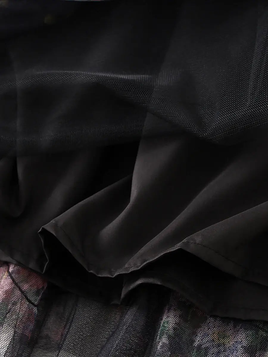 Floral Print Ruffle Mesh Skirt Women