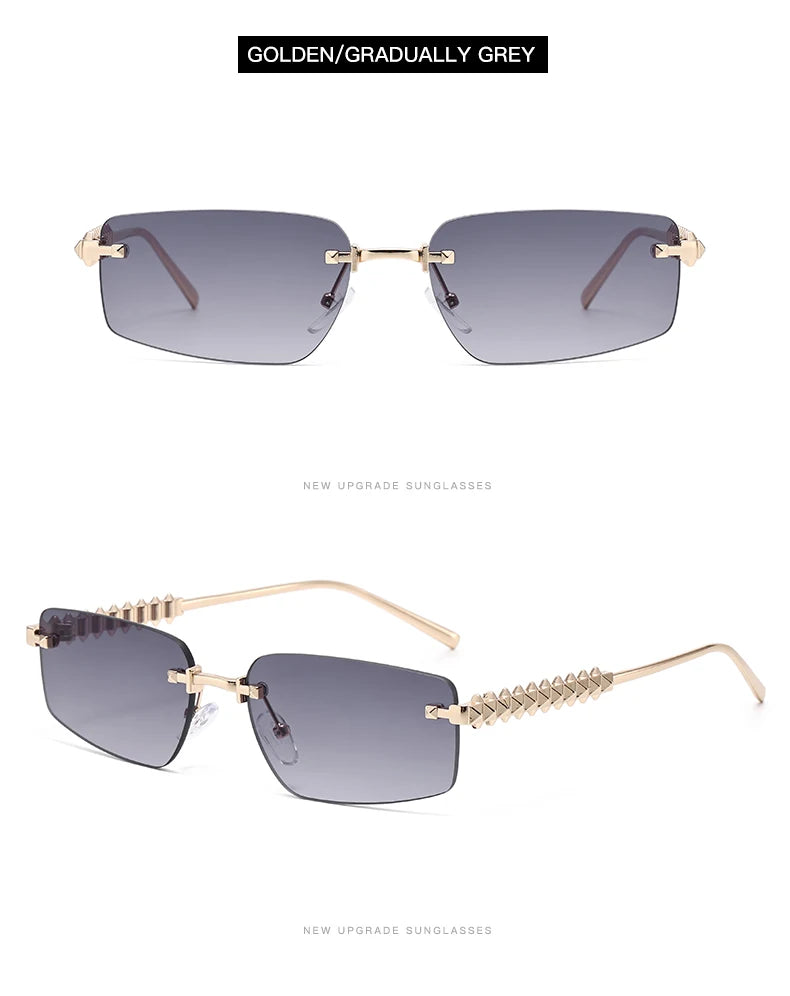 2pcs Rimless Metal Frame Square Sunglasses Women