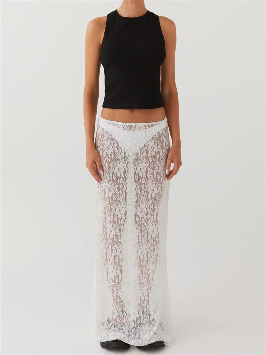 Women Lace Long Skirt Low Rise A-line Midi Skirt - Norellé