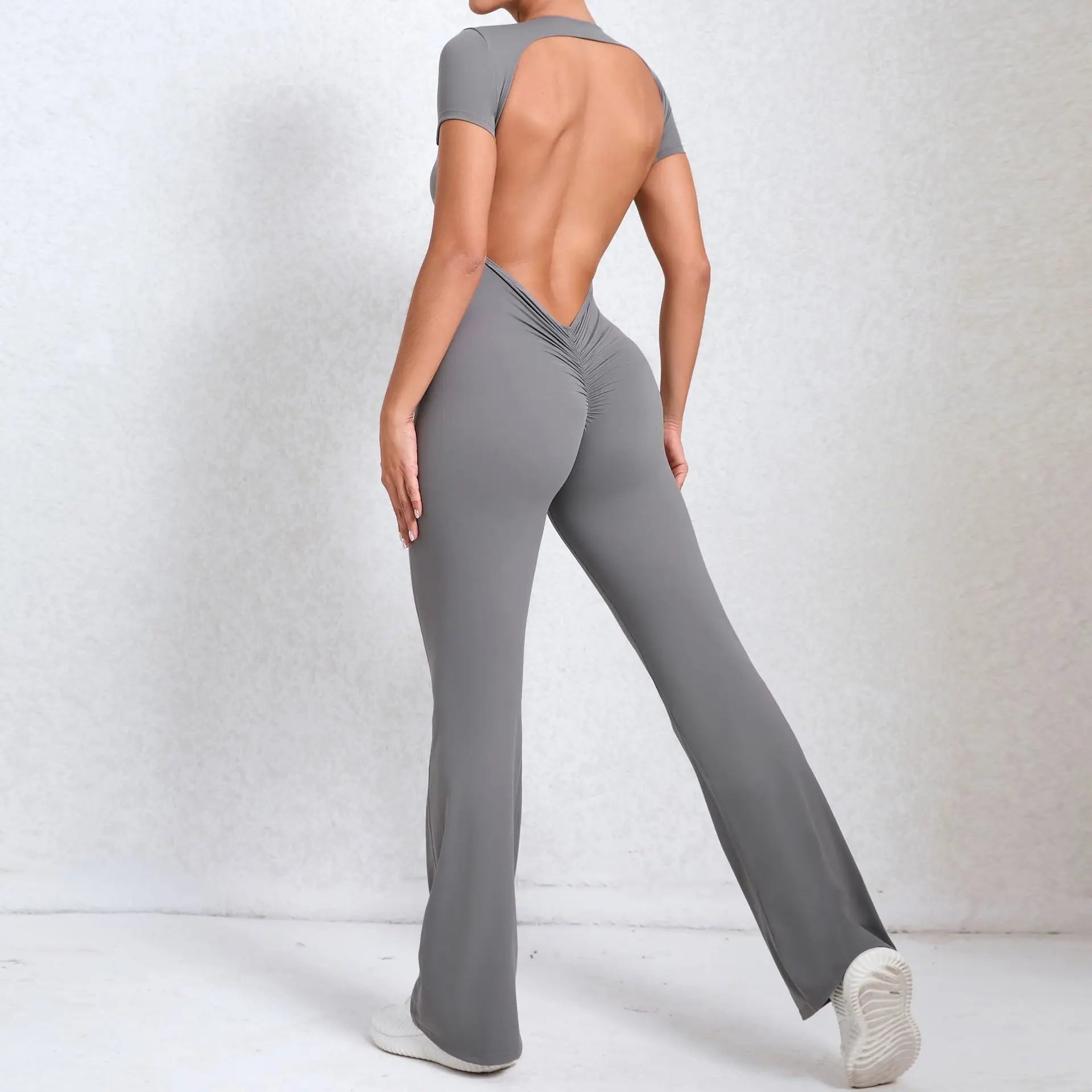 Women Sports Flared Pants Fitness Rompers Stretch Workout Bodysuits Jumpsuit