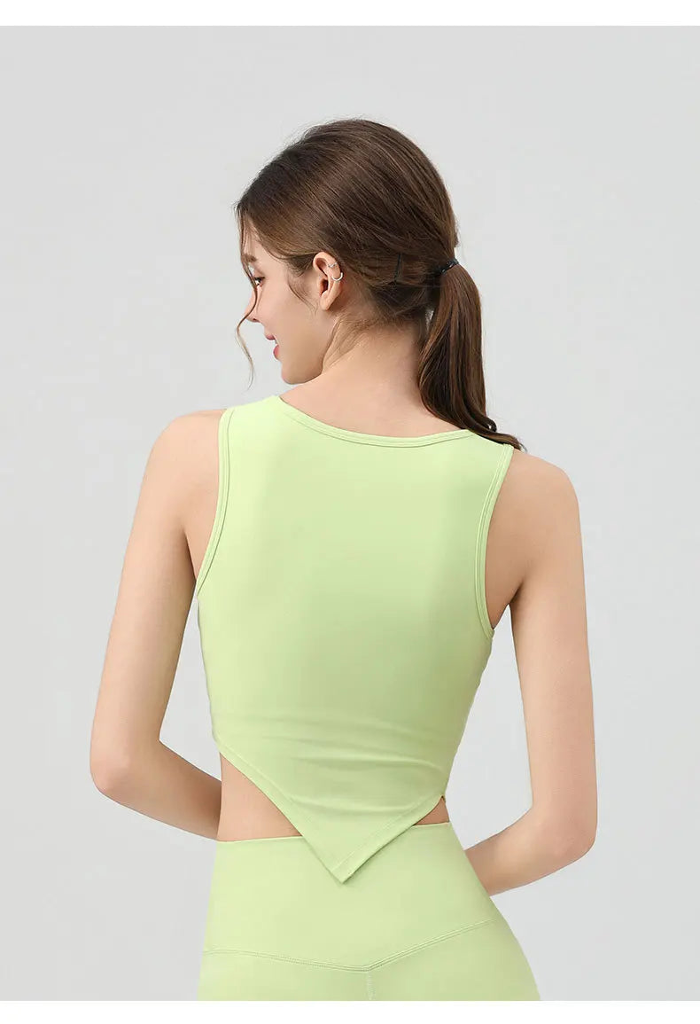 High Strength Women Yoga Irregular Lower Hem Shoulder Hollow Out Tank Top