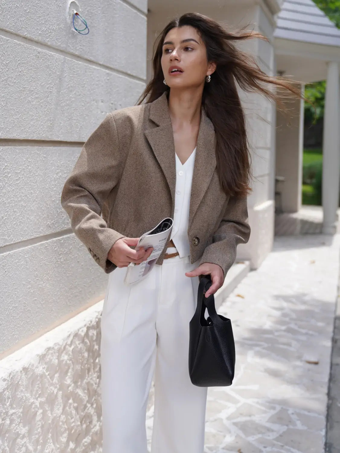 Women Fashion Basic Wool Cropped Jacket Short Coat