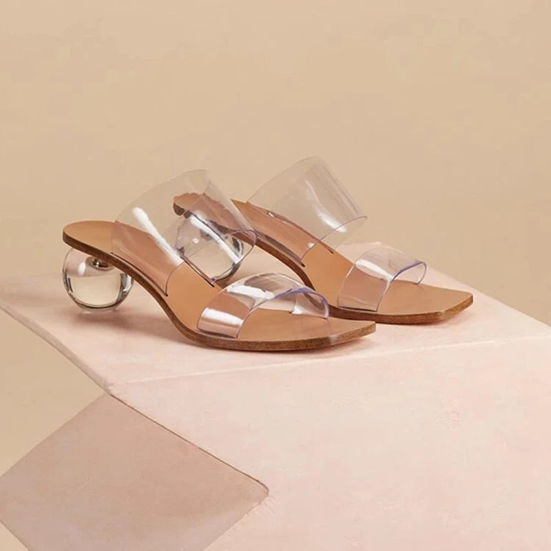 Crystal High Heels Square Toe Cool Slippers Women's