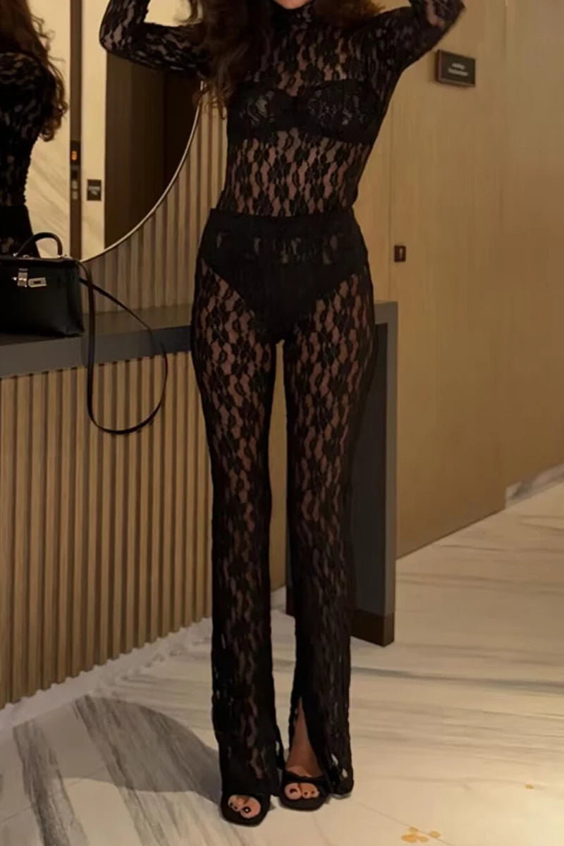 Slim-fit Lace Jumpsuit Tops & Pants Set