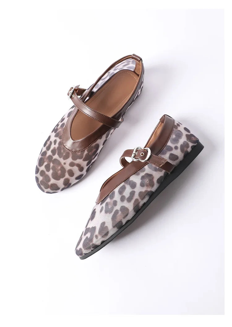 Women Leopard Mesh Breathable Flats Shoes