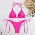 Women Thong Solid Color Bikini Set Side Halter Tie Swimsuit - Norellé