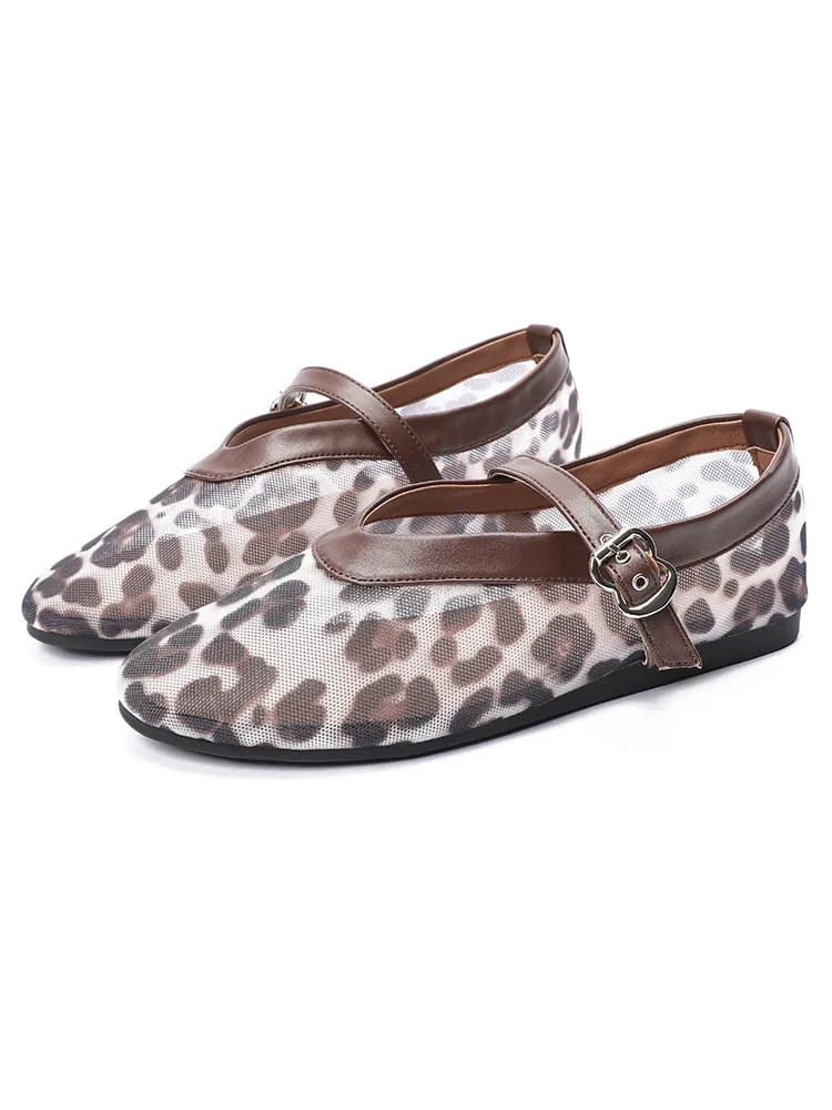 Women Leopard Mesh Breathable Flats Shoes