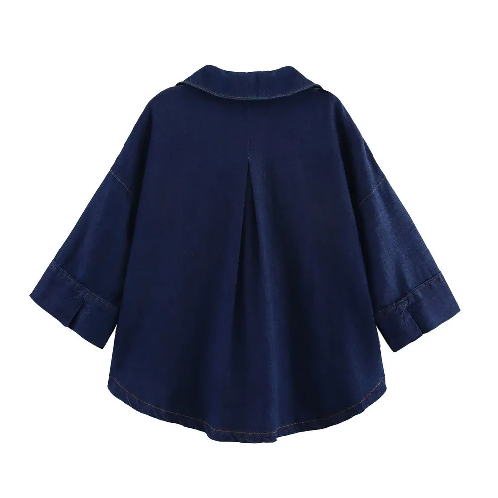 Damen-Jeansset mit lockerer Passform und Button-Down-Hemd und Hose mit weitem Bein 