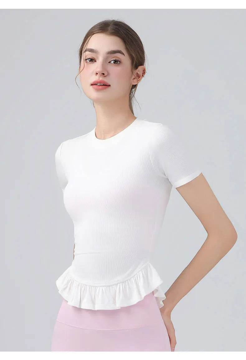 Summer Lacework Women Yoga Short Sleeve T-shirt